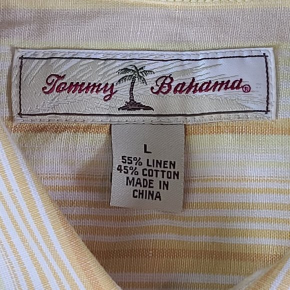 Tommy Bahama Shirt Mens Large Yellow Linen Short Sleeve Relax Tropical Camp - Picture 3 of 9